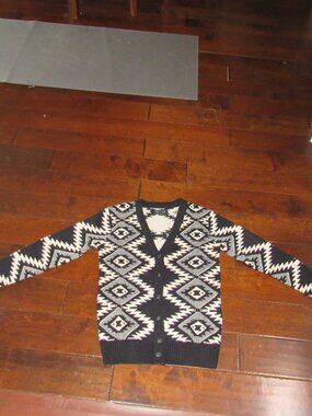 21Men Size XS Geometric Tribal Pattern Knit Cardigan Black White Academic Boho